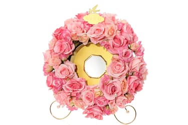 綺麗なピンクのバラが装飾されたローズリース八角鏡